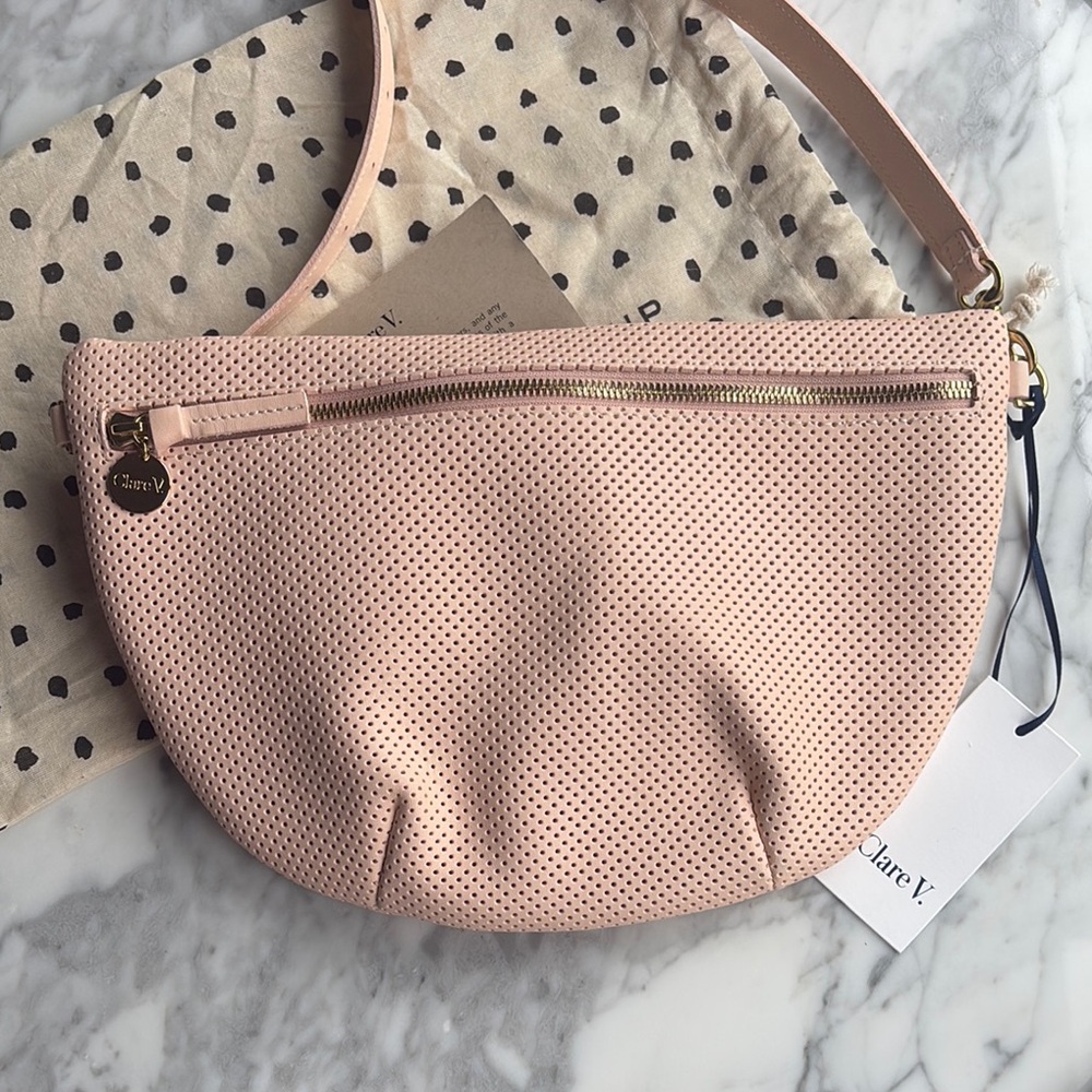 NWT Clare V Grande Fanny in Ballet pink perforated Leather